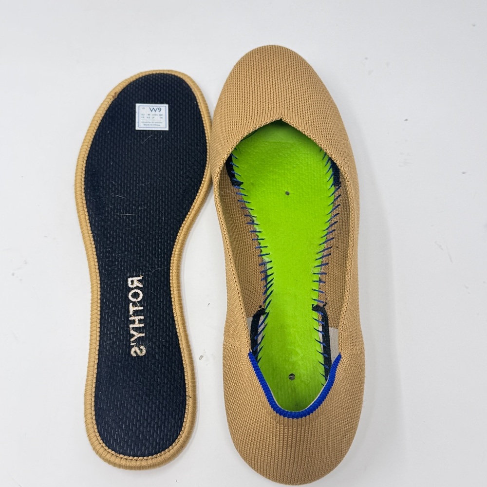Rothy's Knit Flats in Mustard with Blue Heel Trim - Picture 9 of 11